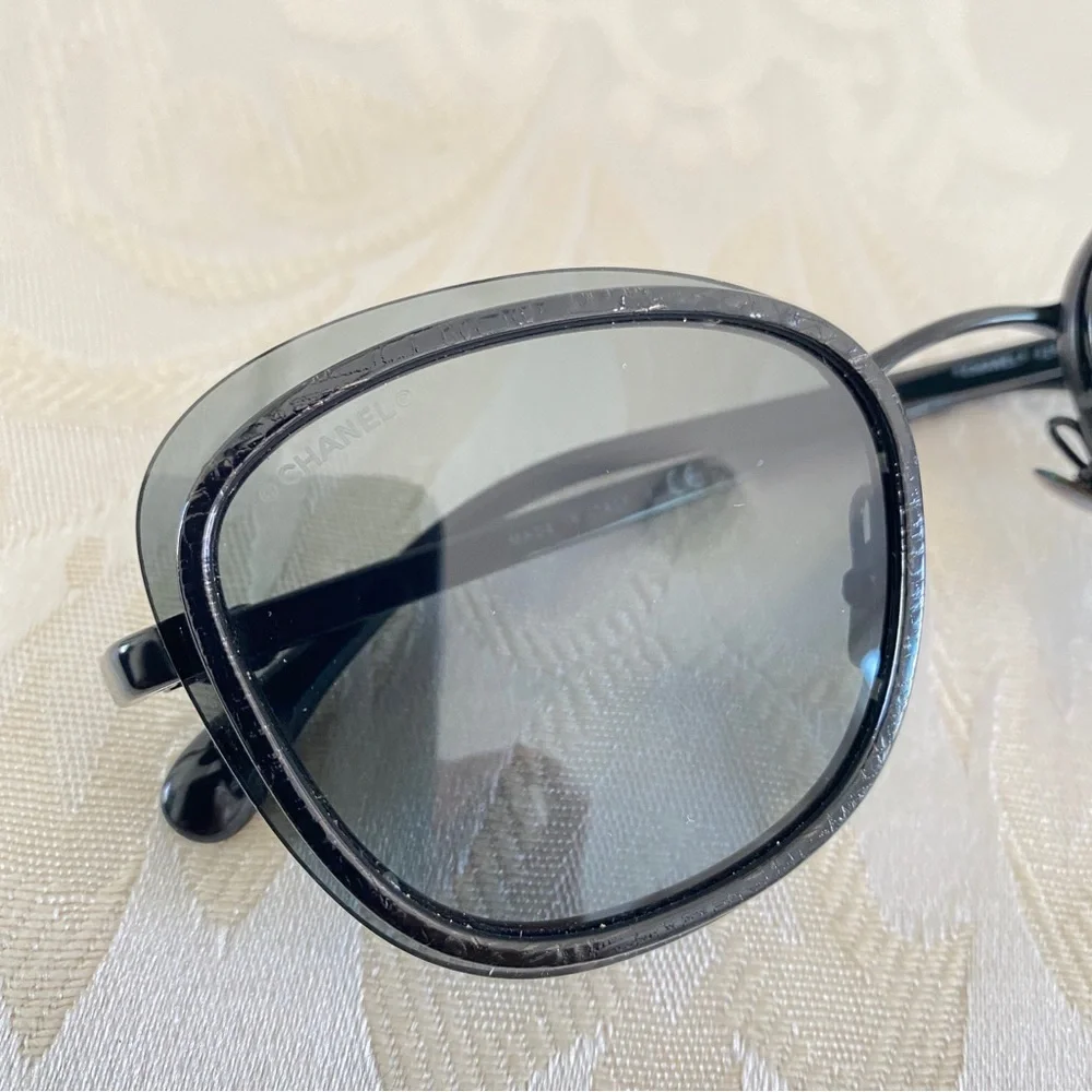 CHANEL Sunglasses Black Grey